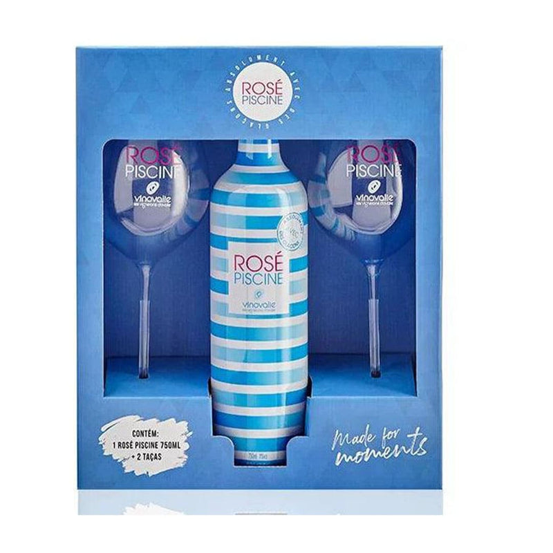 Kit Vinho Rosé Piscine 750 ml + 2 Taças de cristal