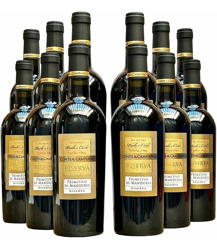 Vinho Conte Di Campiano Primitivo Riserva | Kit Com 12 Grfs