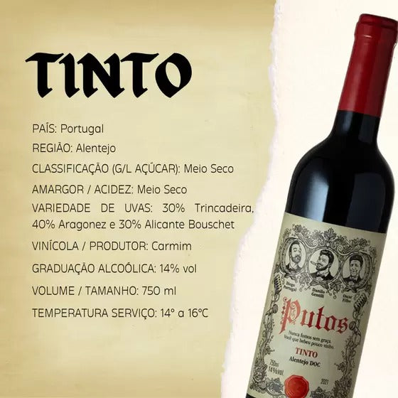 Kit De Vinho Português 3 Unidades Carmim Putos Doc